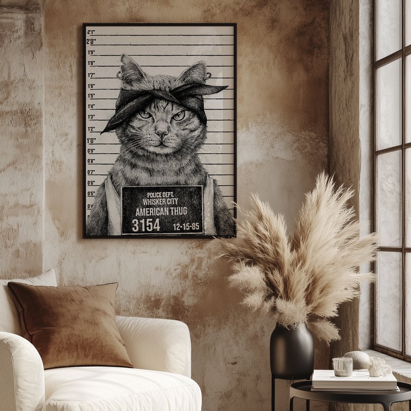 Black and white pencil portrait of American Thug character, vintage graphite illustration art print by Mike Koubou